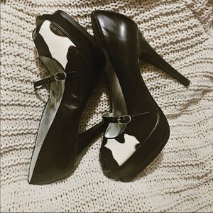 Black Cow Print Pumps